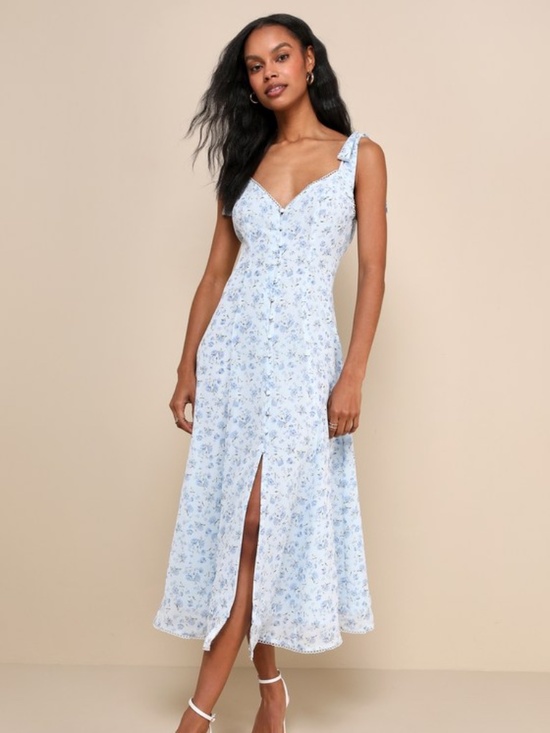 Lulus Dresses & Skirts - Lulus Charismatic Persona Light Blue Floral Tie-strap Midi Dress - Size XL